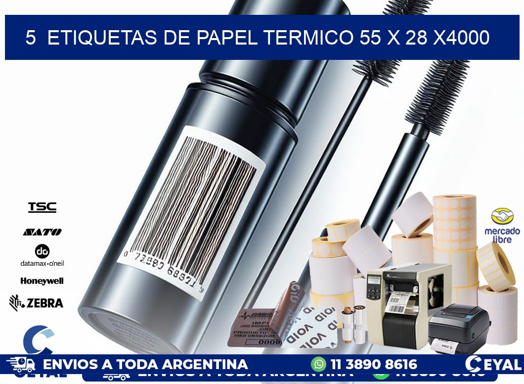 5  ETIQUETAS DE PAPEL TERMICO 55 x 28 X4000