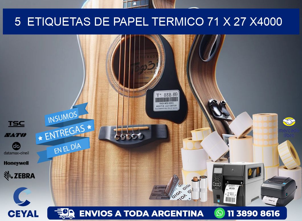 5 ETIQUETAS DE PAPEL TERMICO 71 x 27 X4000