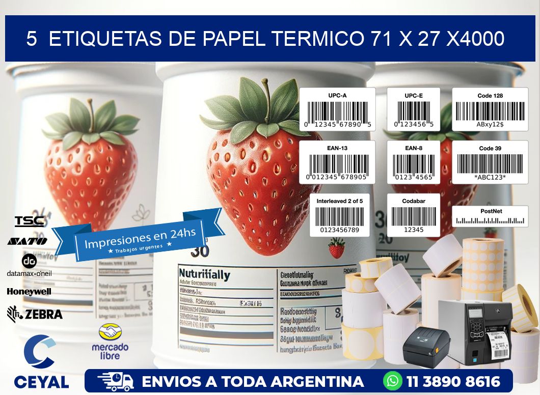 5 ETIQUETAS DE PAPEL TERMICO 71 x 27 X4000