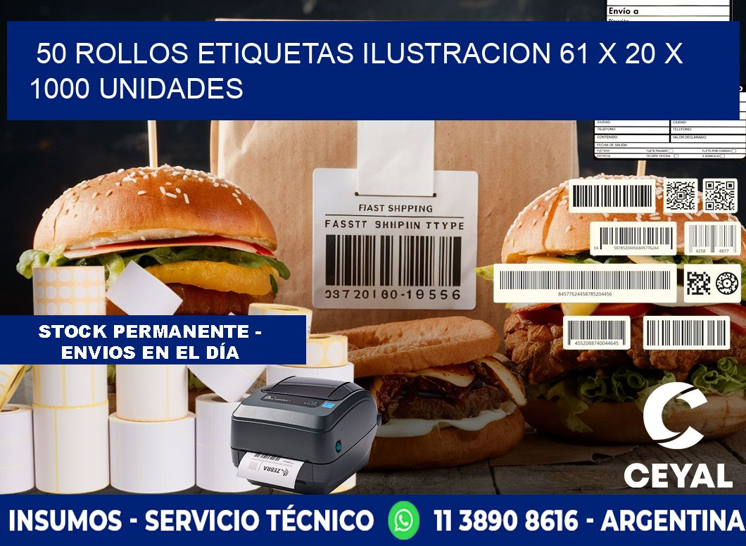 50 ROLLOS ETIQUETAS ILUSTRACION 61 x 20 X 1000 UNIDADES