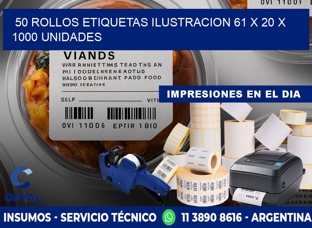 50 ROLLOS ETIQUETAS ILUSTRACION 61 x 20 X 1000 UNIDADES