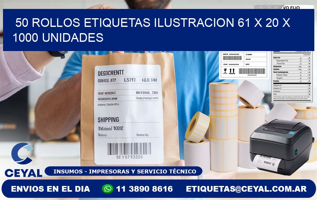 50 ROLLOS ETIQUETAS ILUSTRACION 61 x 20 X 1000 UNIDADES