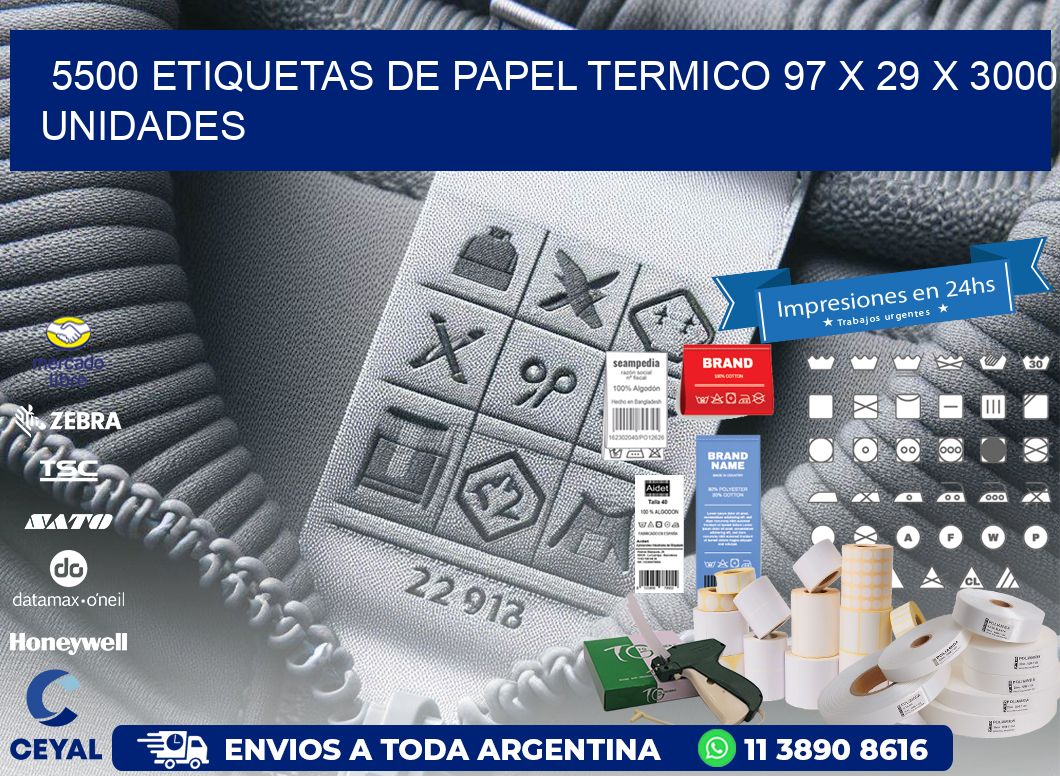 5500 ETIQUETAS DE PAPEL TERMICO 97 x 29 X 3000 UNIDADES