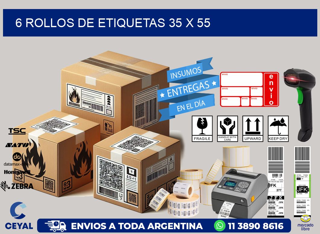 6 ROLLOS DE ETIQUETAS 35 x 55