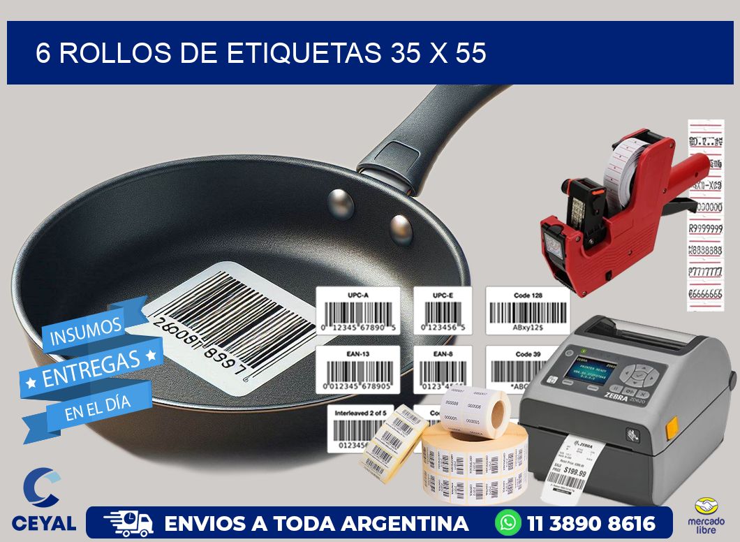 6 ROLLOS DE ETIQUETAS 35 x 55