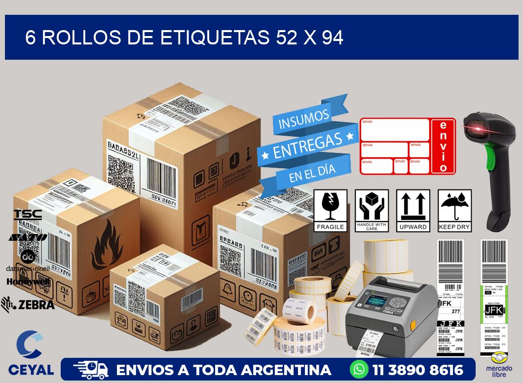 6 ROLLOS DE ETIQUETAS 52 x 94