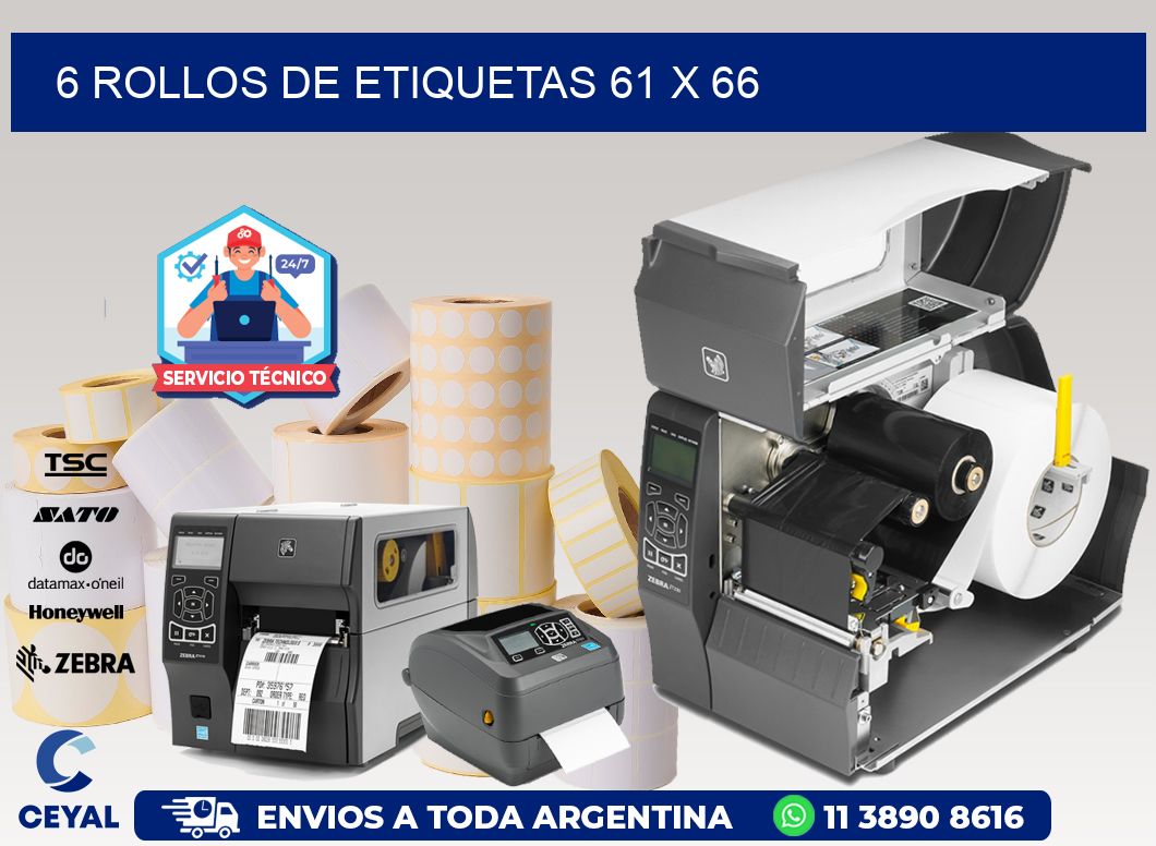 6 ROLLOS DE ETIQUETAS 61 x 66