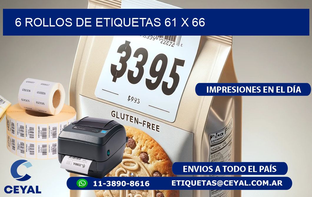 6 ROLLOS DE ETIQUETAS 61 x 66