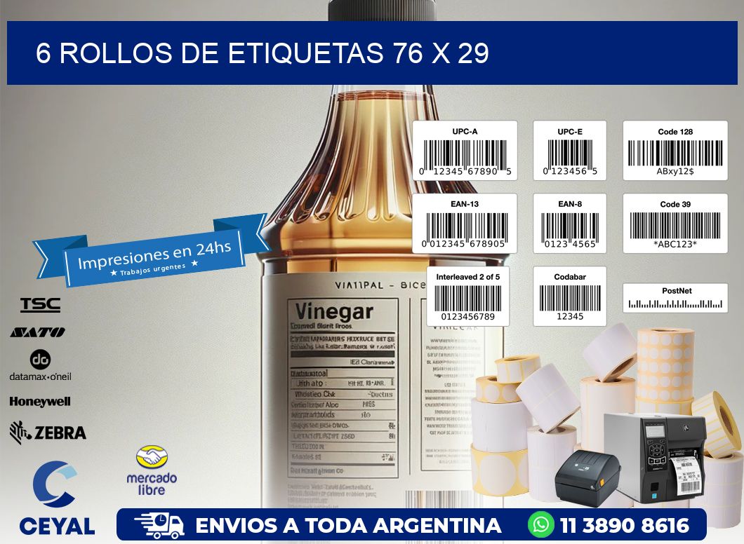 6 ROLLOS DE ETIQUETAS 76 x 29