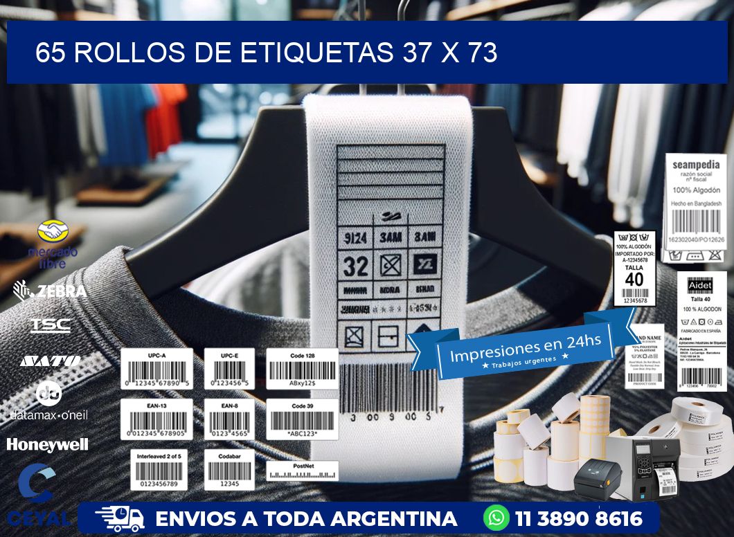 65 ROLLOS DE ETIQUETAS 37 x 73