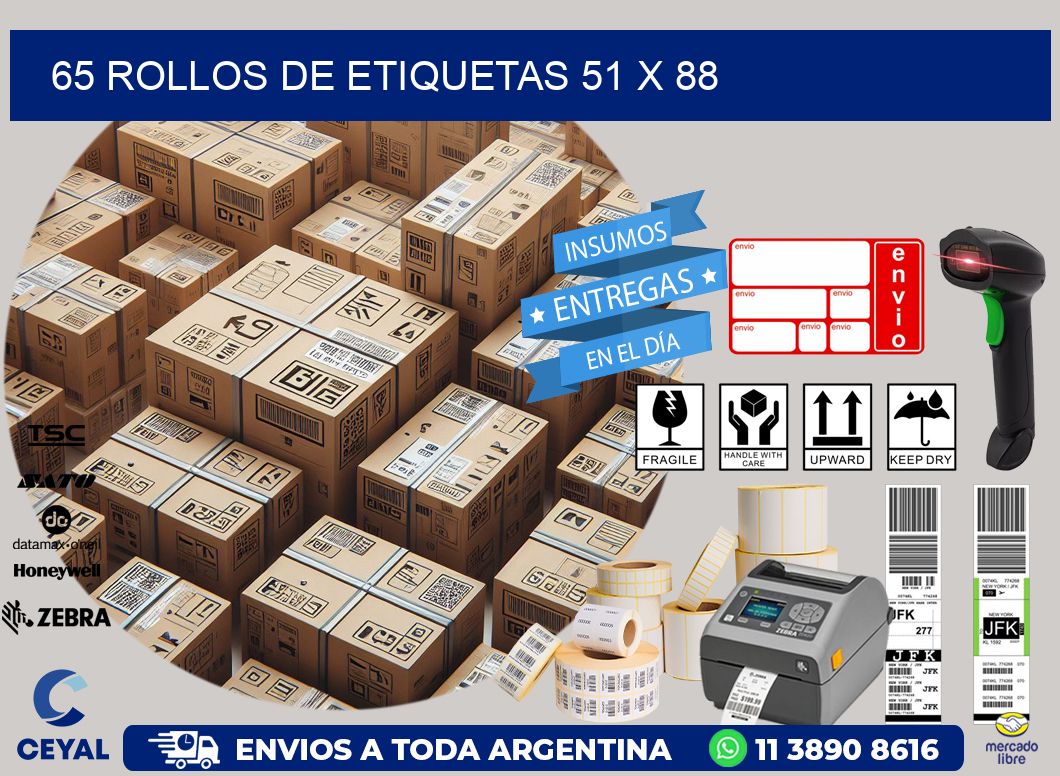 65 ROLLOS DE ETIQUETAS 51 x 88