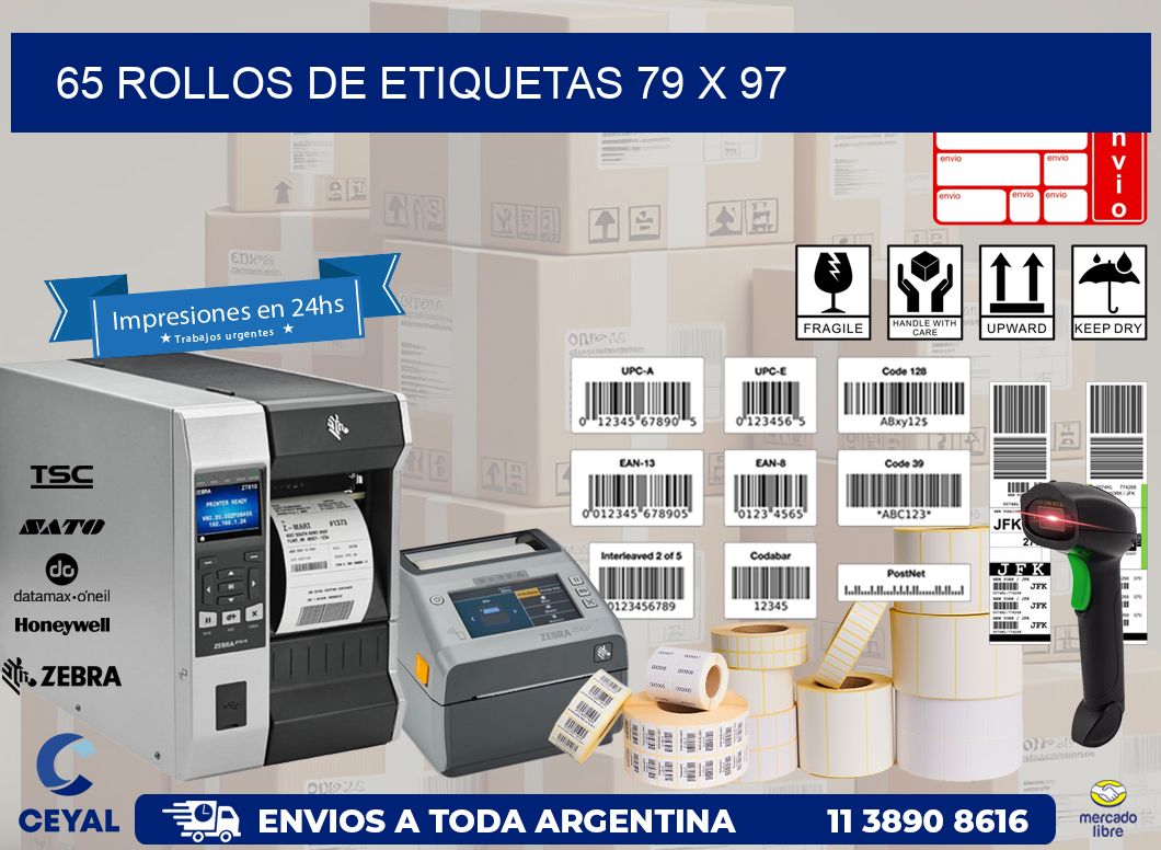 65 ROLLOS DE ETIQUETAS 79 x 97