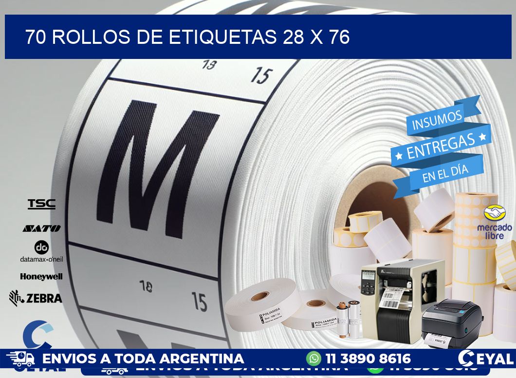 70 ROLLOS DE ETIQUETAS 28 x 76
