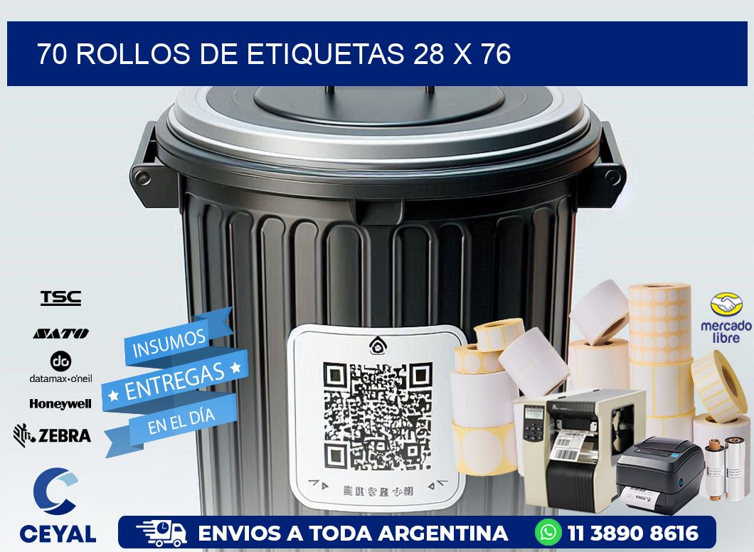 70 ROLLOS DE ETIQUETAS 28 x 76