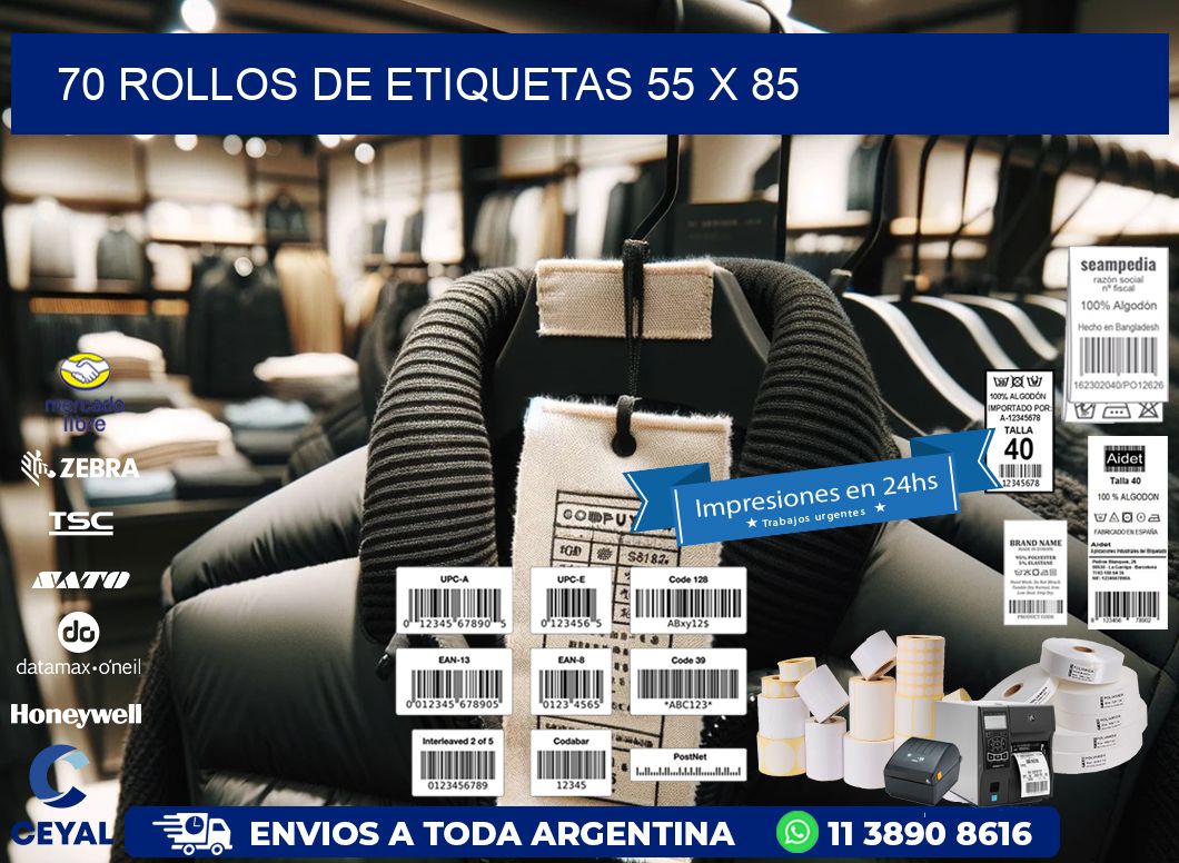 70 ROLLOS DE ETIQUETAS 55 x 85