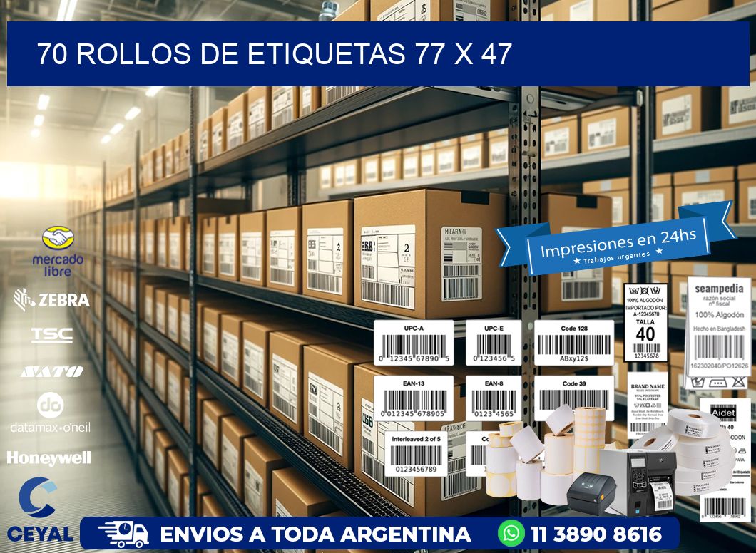 70 ROLLOS DE ETIQUETAS 77 x 47