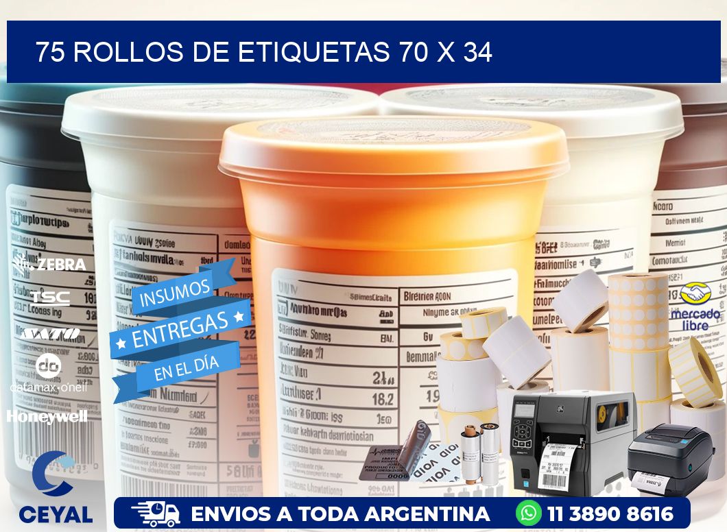 75 ROLLOS DE ETIQUETAS 70 x 34