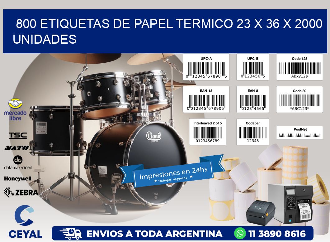 800 ETIQUETAS DE PAPEL TERMICO 23 x 36 X 2000 UNIDADES