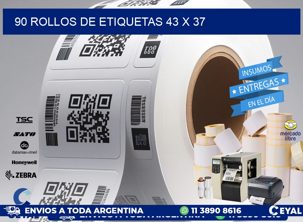 90 ROLLOS DE ETIQUETAS 43 x 37