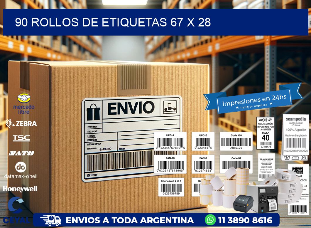 90 ROLLOS DE ETIQUETAS 67 x 28