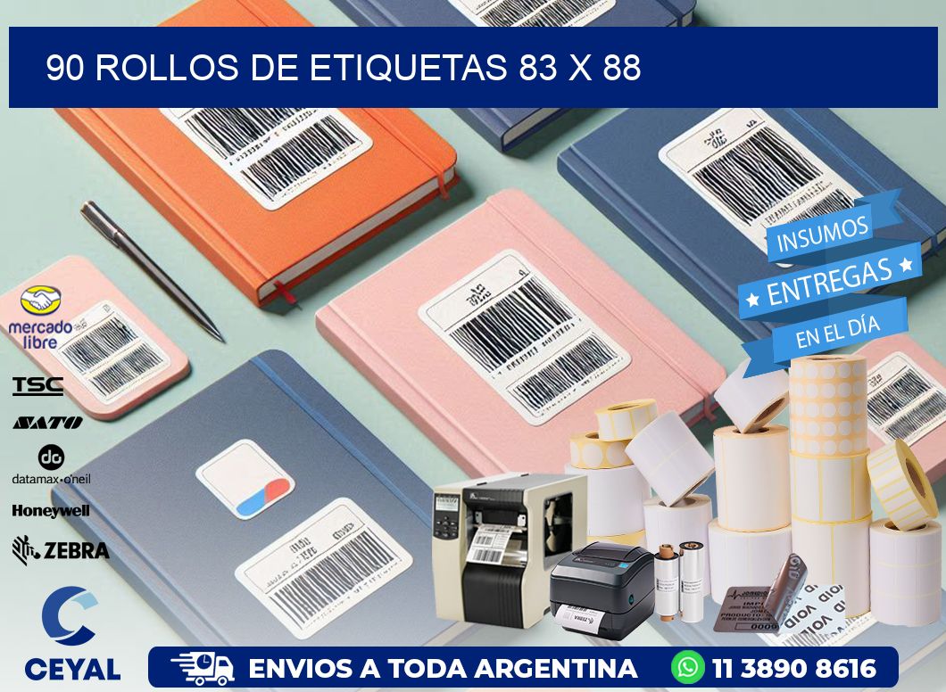 90 ROLLOS DE ETIQUETAS 83 x 88