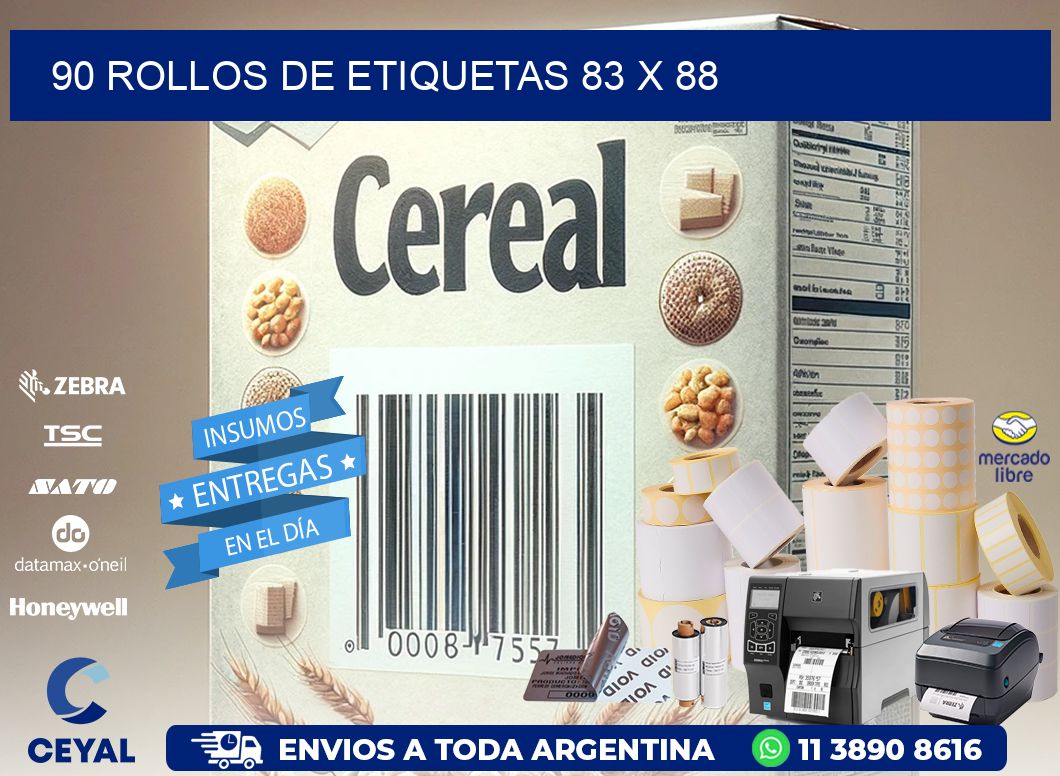 90 ROLLOS DE ETIQUETAS 83 x 88