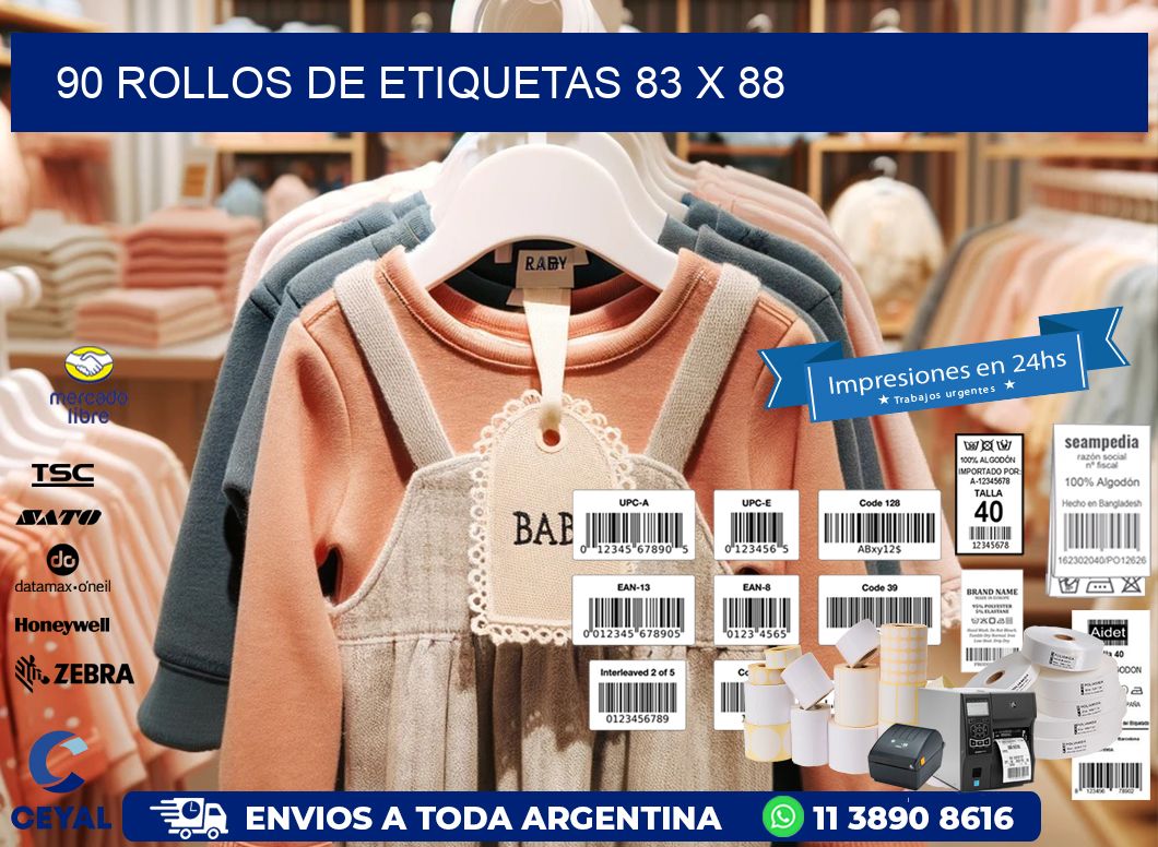90 ROLLOS DE ETIQUETAS 83 x 88
