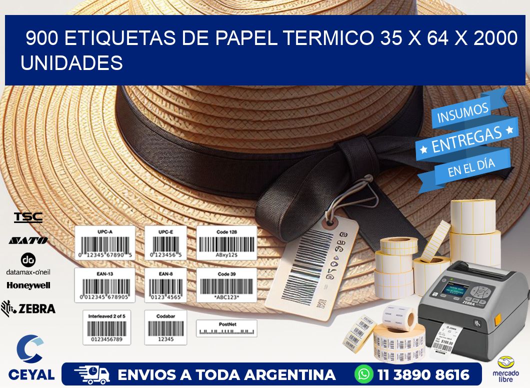 900 ETIQUETAS DE PAPEL TERMICO 35 x 64 X 2000 UNIDADES