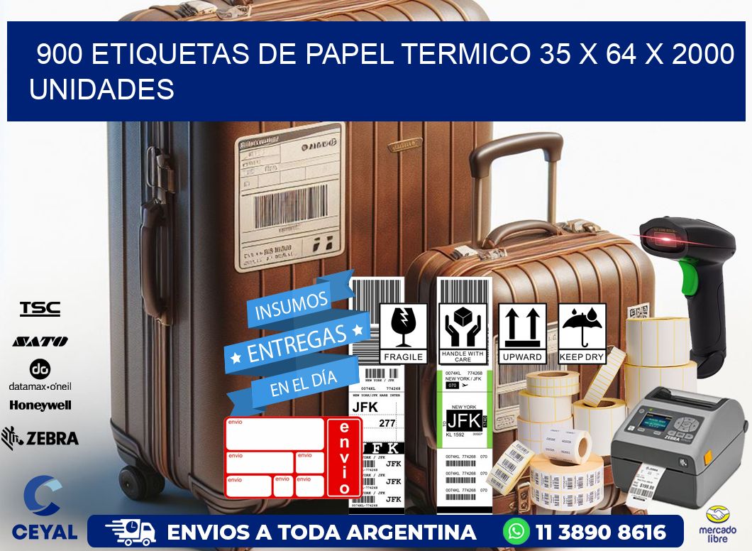 900 ETIQUETAS DE PAPEL TERMICO 35 x 64 X 2000 UNIDADES