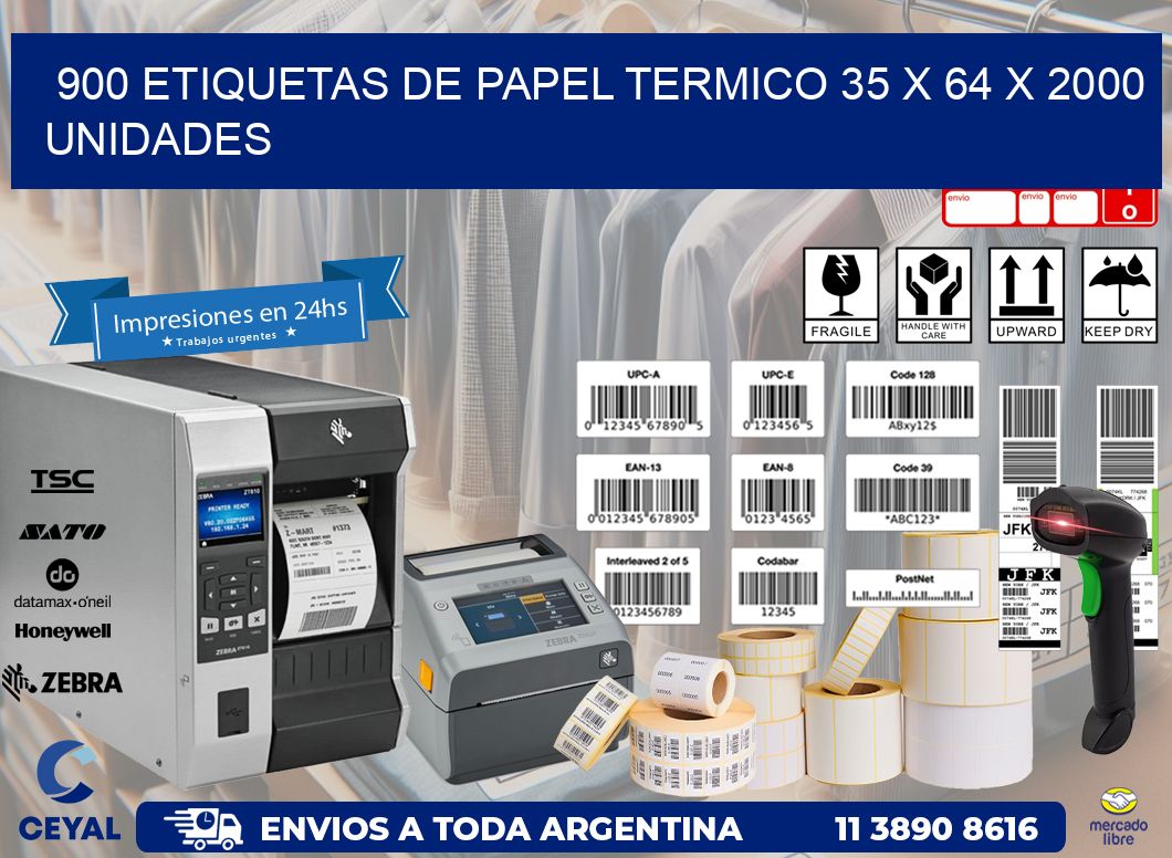 900 ETIQUETAS DE PAPEL TERMICO 35 x 64 X 2000 UNIDADES