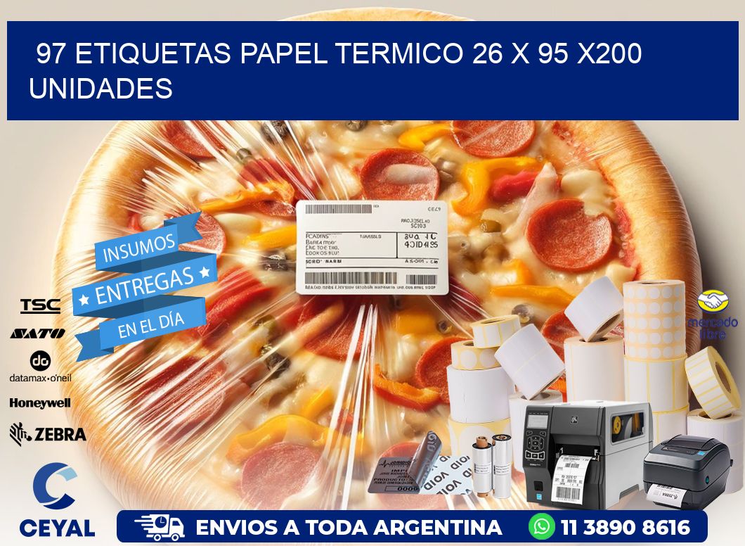 97 ETIQUETAS PAPEL TERMICO 26 x 95 x200 UNIDADES