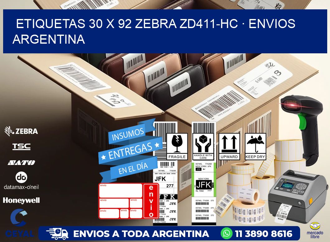 ETIQUETAS 30 x 92 ZEBRA ZD411-HC · ENVIOS ARGENTINA
