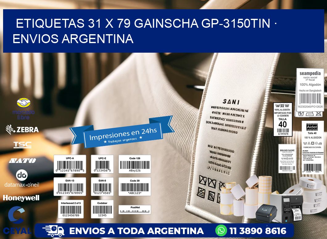 ETIQUETAS 31 x 79 GAINSCHA GP-3150TIN · ENVIOS ARGENTINA