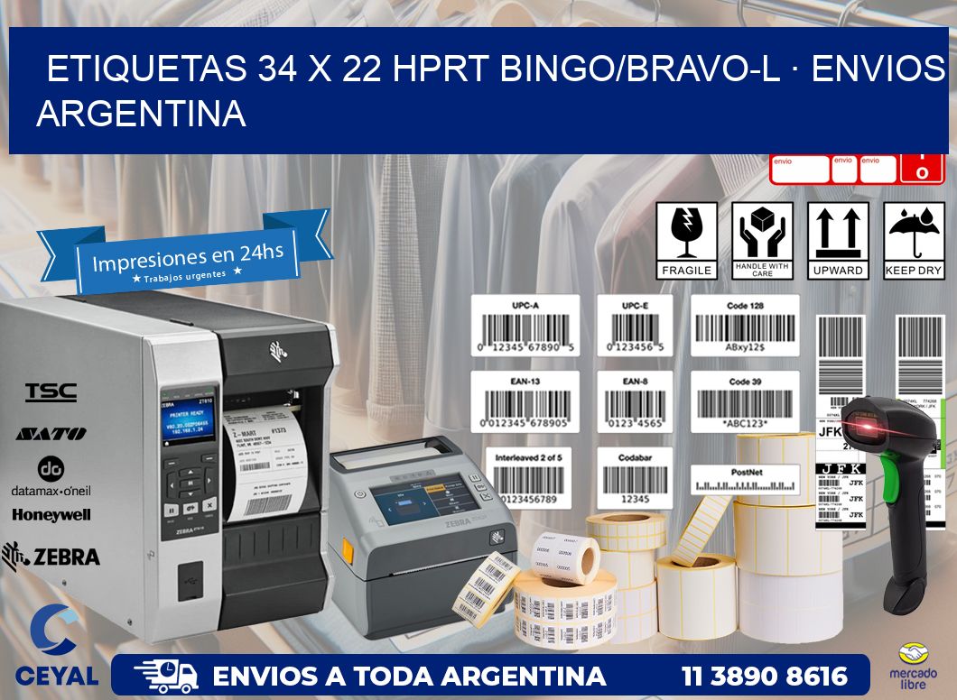 ETIQUETAS 34 x 22 HPRT BINGO/BRAVO-L · ENVIOS ARGENTINA