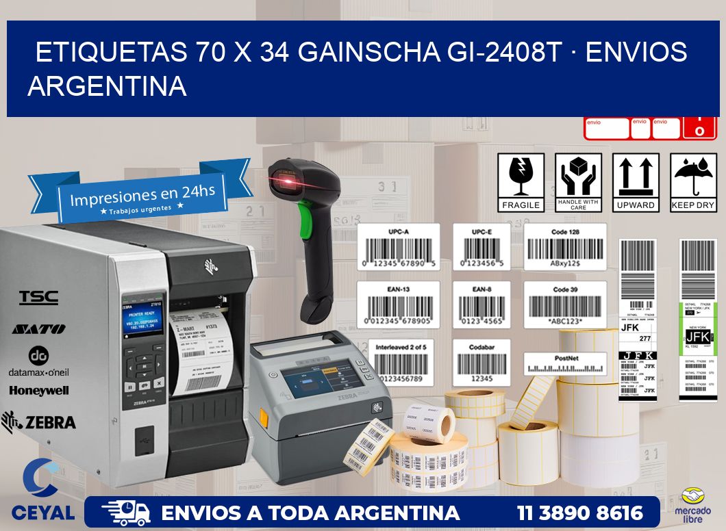 ETIQUETAS 70 x 34 GAINSCHA GI-2408T · ENVIOS ARGENTINA