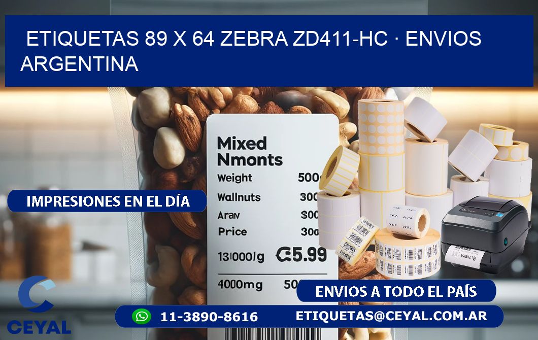ETIQUETAS 89 x 64 ZEBRA ZD411-HC · ENVIOS ARGENTINA