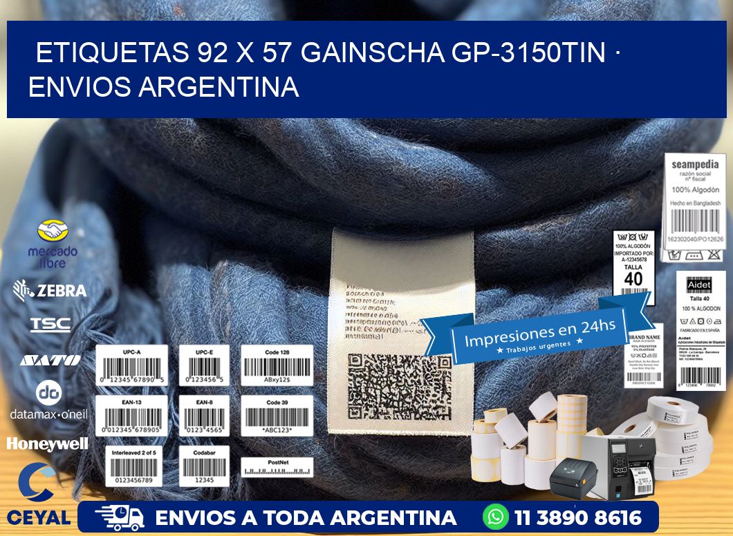 ETIQUETAS 92 x 57 GAINSCHA GP-3150TIN · ENVIOS ARGENTINA