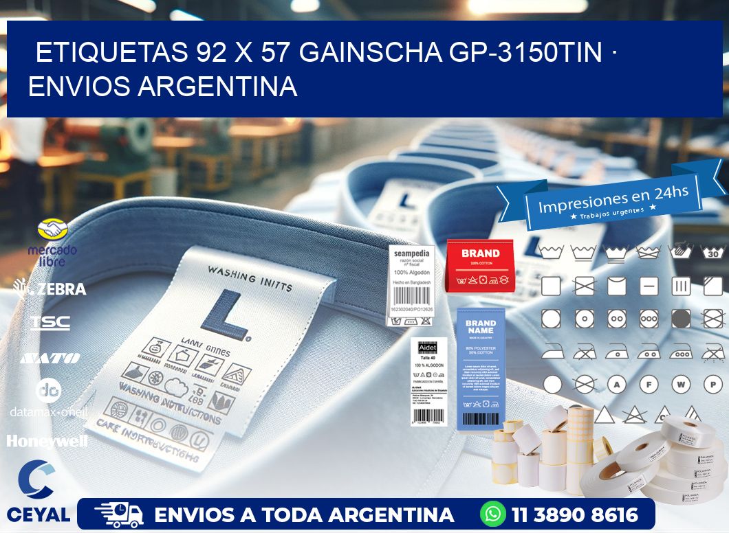 ETIQUETAS 92 x 57 GAINSCHA GP-3150TIN · ENVIOS ARGENTINA