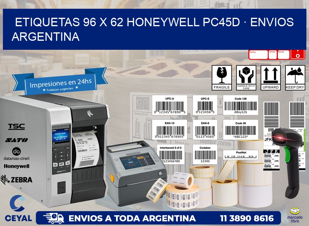 ETIQUETAS 96 x 62 HONEYWELL PC45D · ENVIOS ARGENTINA