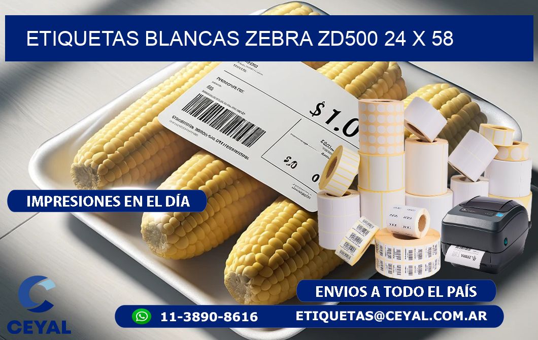 ETIQUETAS BLANCAS ZEBRA ZD500 24 x 58
