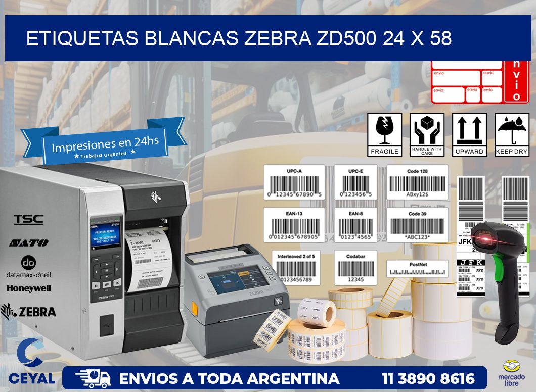 ETIQUETAS BLANCAS ZEBRA ZD500 24 x 58