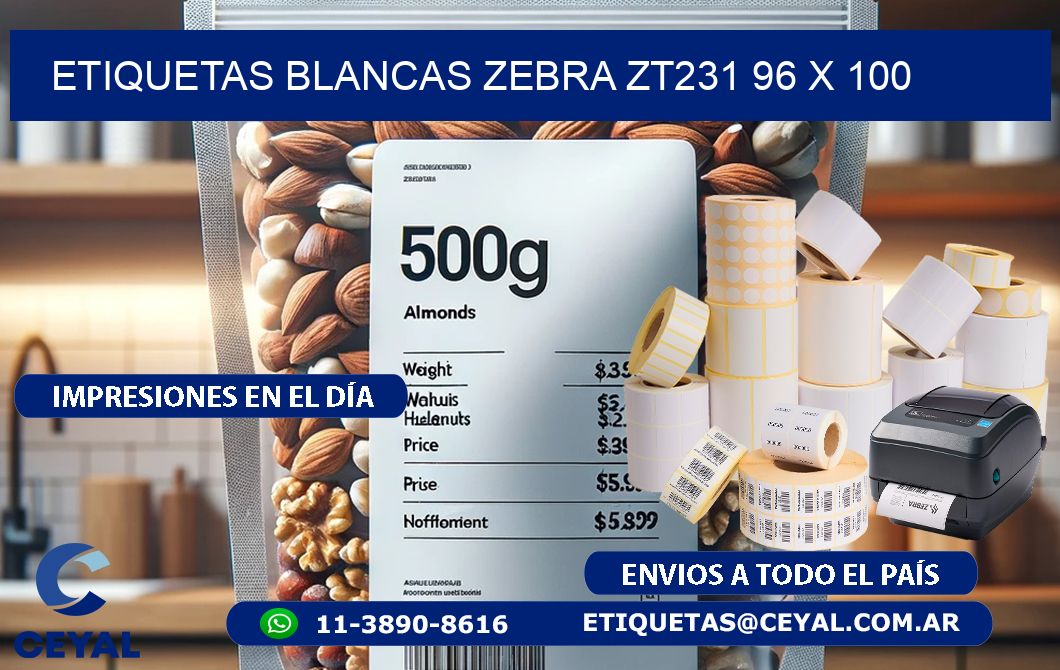 ETIQUETAS BLANCAS ZEBRA ZT231 96 x 100