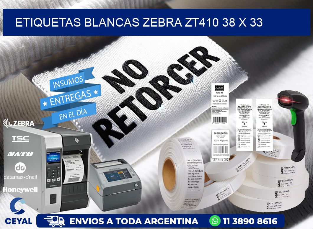 ETIQUETAS BLANCAS ZEBRA ZT410 38 x 33