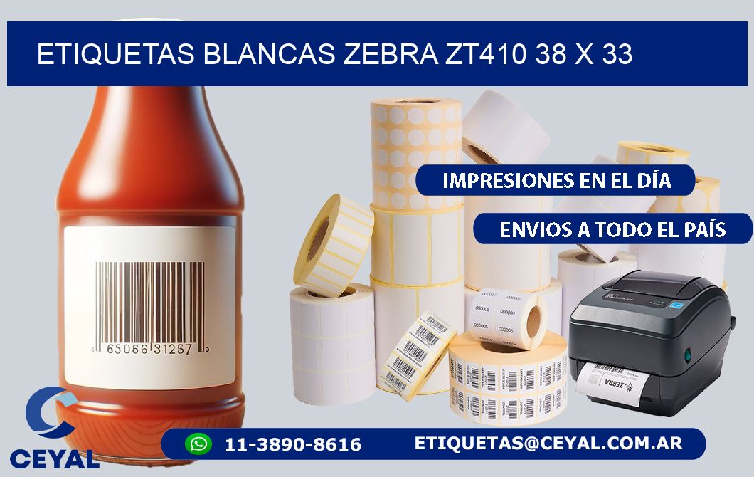 ETIQUETAS BLANCAS ZEBRA ZT410 38 x 33