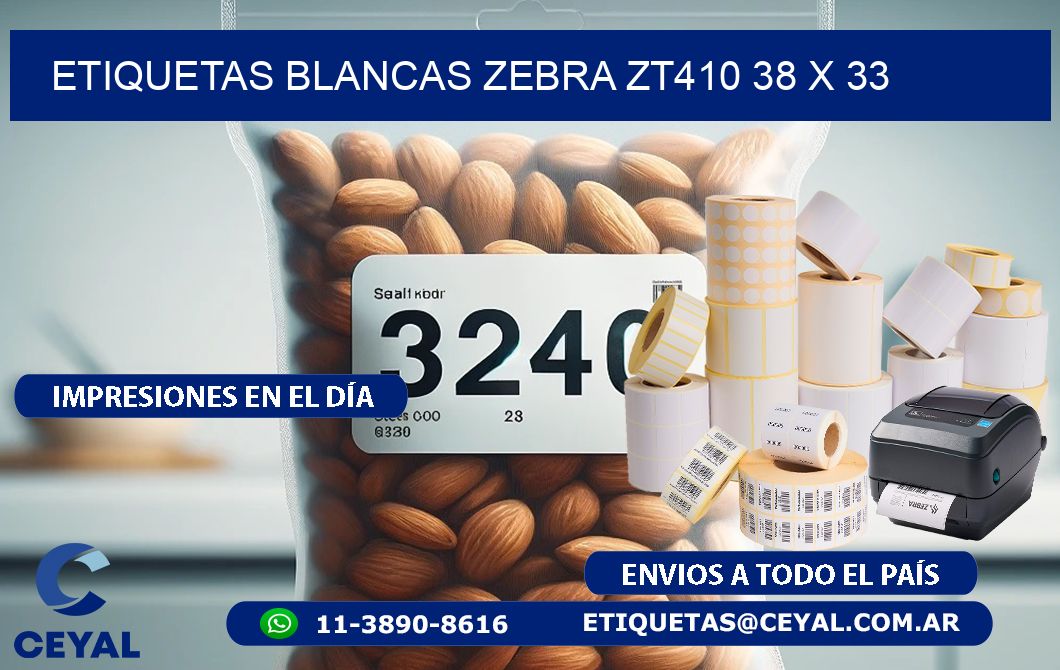 ETIQUETAS BLANCAS ZEBRA ZT410 38 x 33