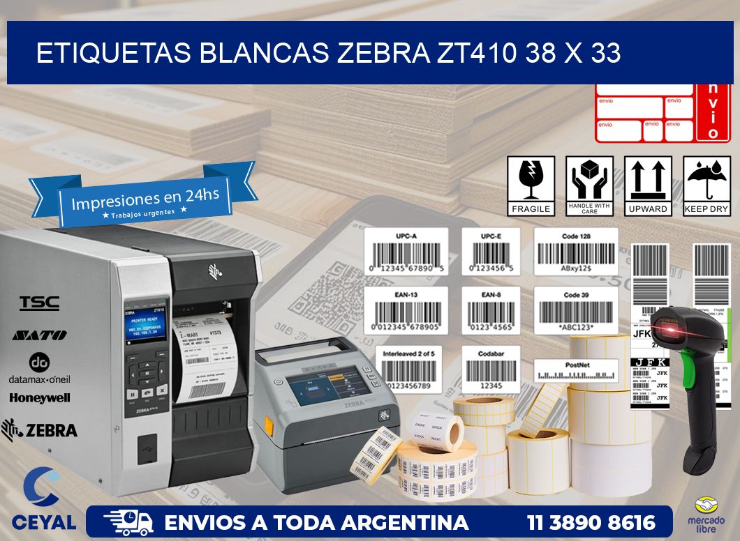 ETIQUETAS BLANCAS ZEBRA ZT410 38 x 33