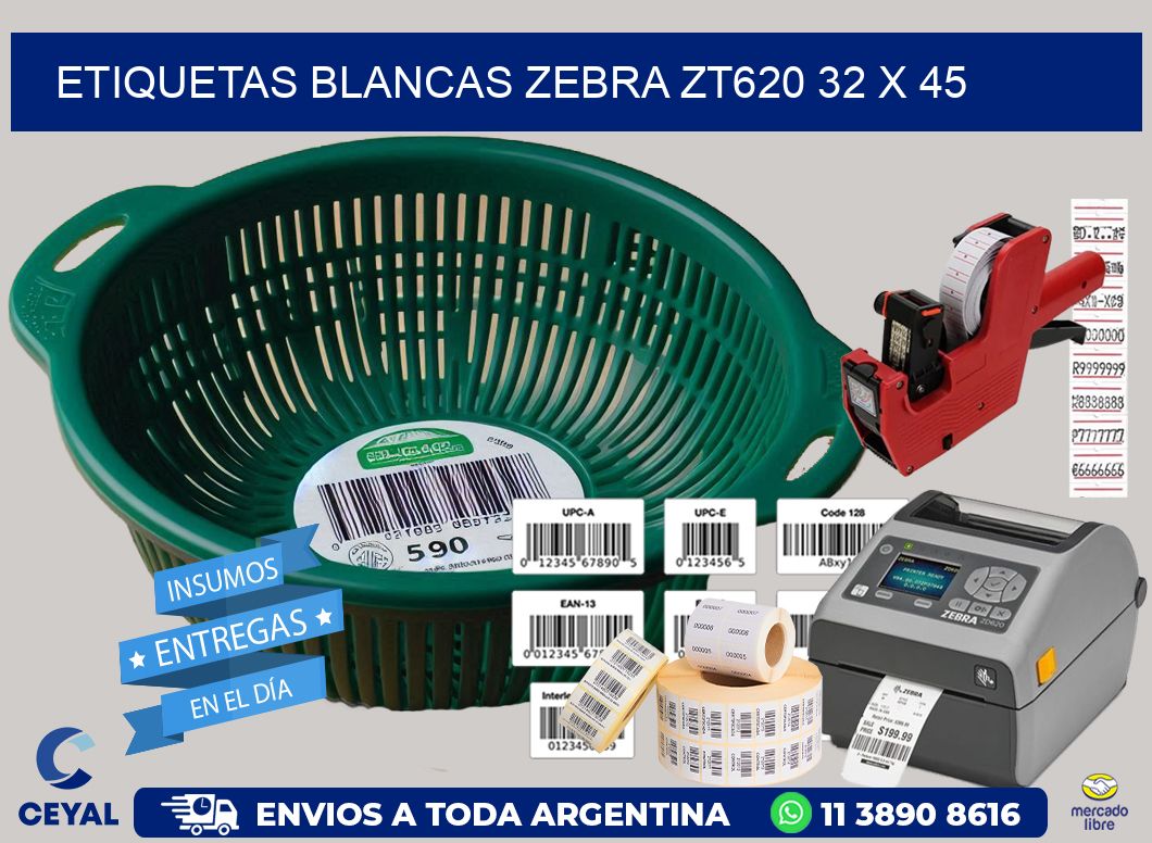 ETIQUETAS BLANCAS ZEBRA ZT620 32 x 45