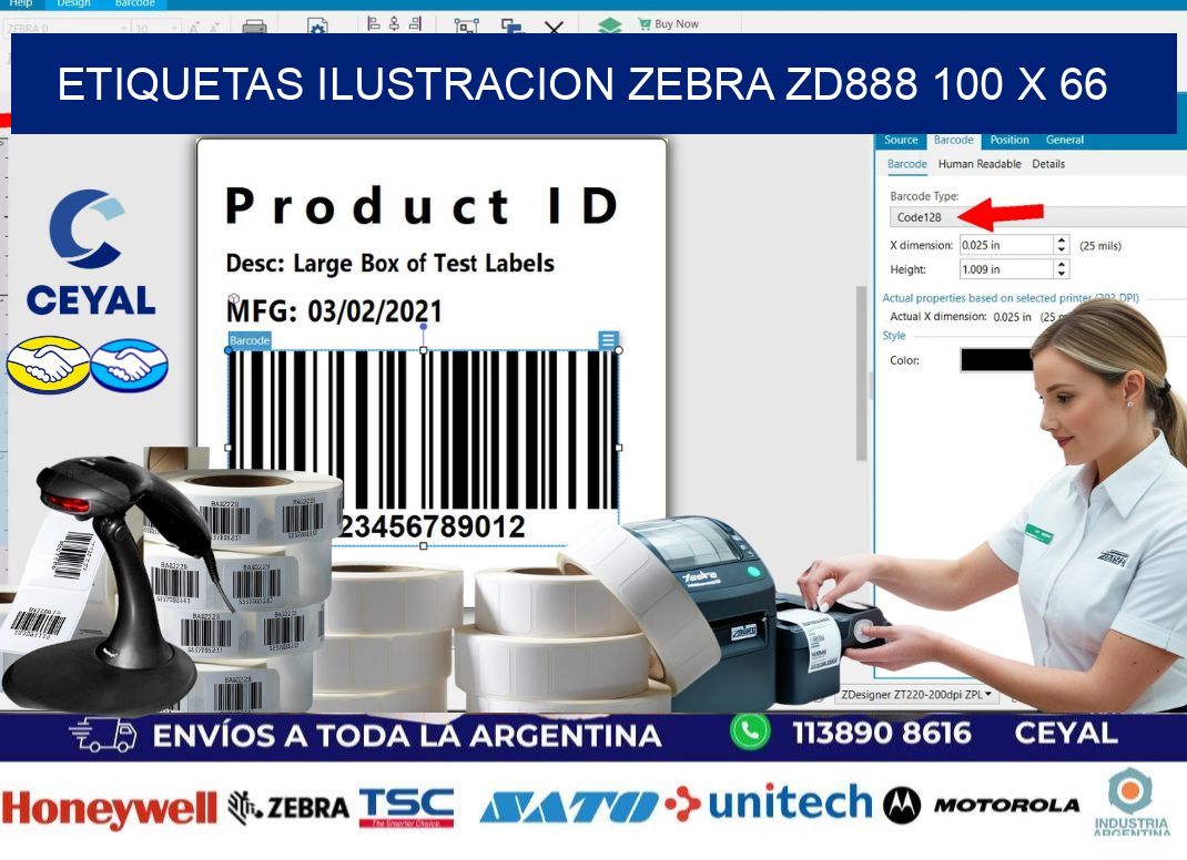 ETIQUETAS ILUSTRACION ZEBRA ZD888 100 x 66