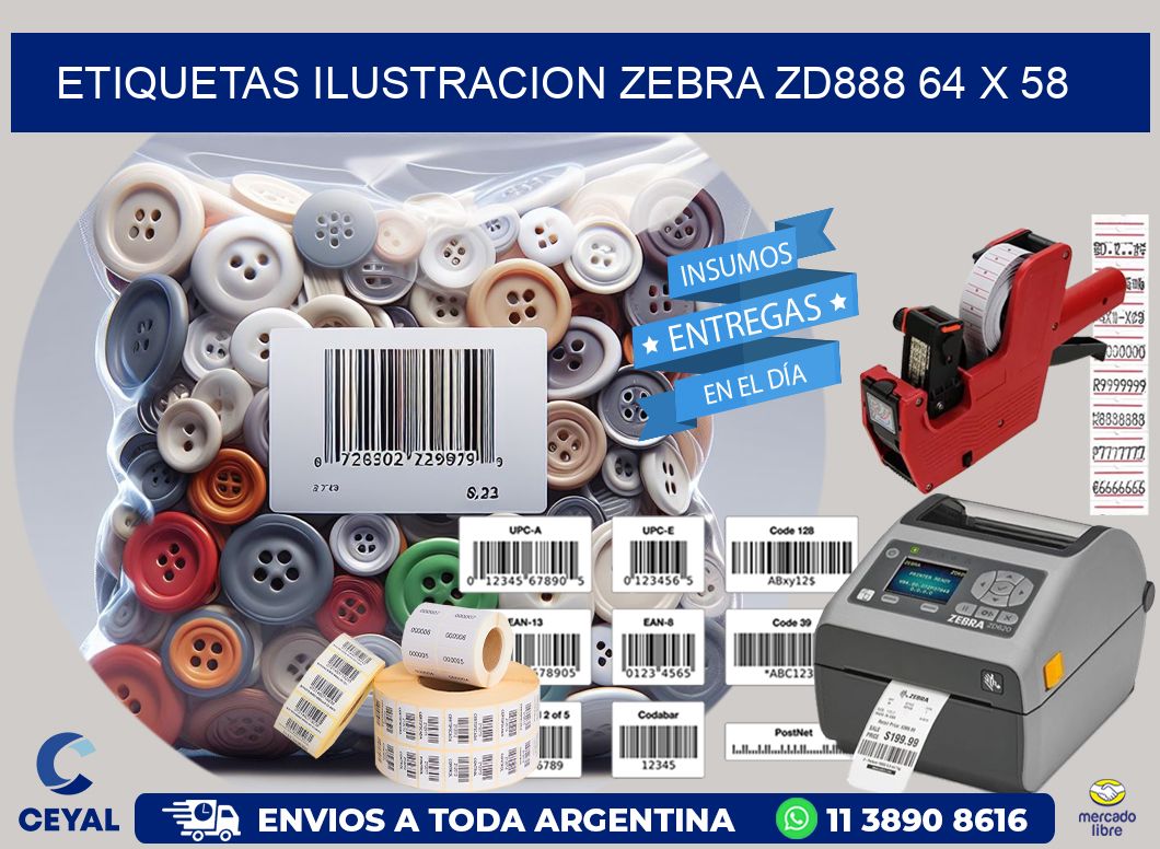 ETIQUETAS ILUSTRACION ZEBRA ZD888 64 x 58