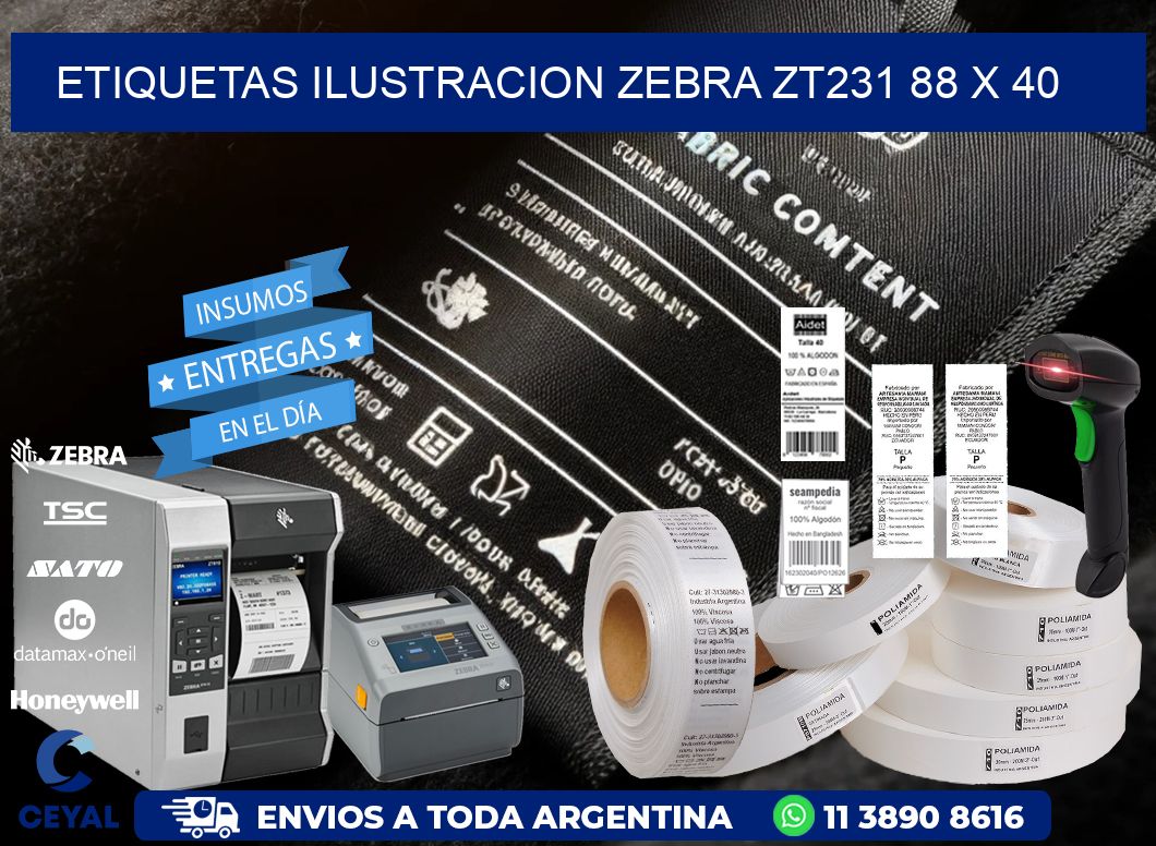 ETIQUETAS ILUSTRACION ZEBRA ZT231 88 x 40